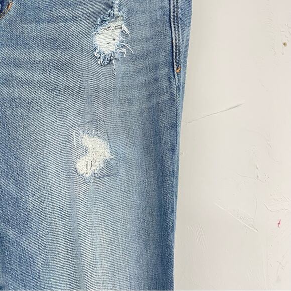 Gap Real Straight Rolled Hem Mid Rise Jeans Womens 26 Blue Denim Distressed - Picture 4 of 13